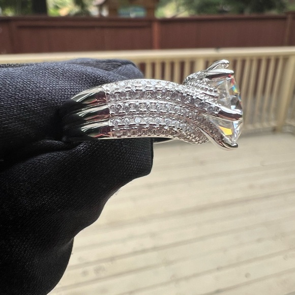 New Moissanite Engagement Luxury Ring 5CT, 18K White Gold Plated Sterling Silver - Picture 11 of 17